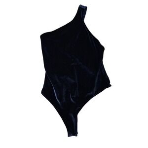 Fabletics Gigi Velour Bodysuit Bodysuit Medium Blue One Shoulder Snap Closure